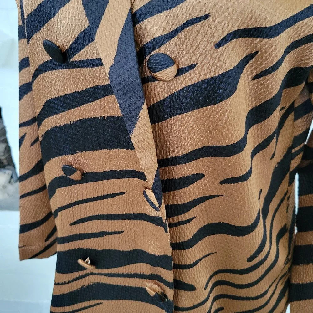 Who What Wear Blazer Blouse Small Animal Print Tiger Brown Black Orange Jacket - Picture 2 of 7